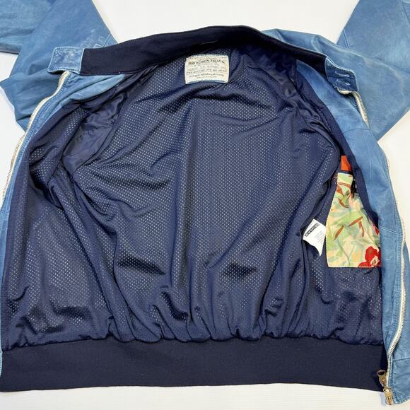 Brogden Track Jacket Mens Large Blue Leather Bomber Raglan Two-Way Zip Rib Knit - Picture 13 of 16